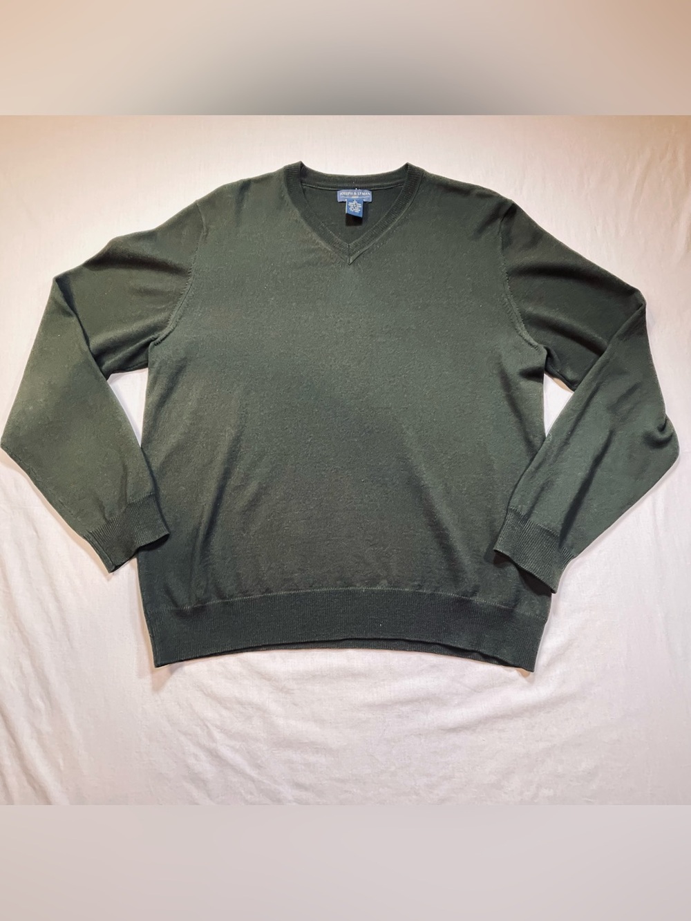 Joseph & Lyman Italian Merino Wool Mens L Sweater Pullover V Neck Green Preppy